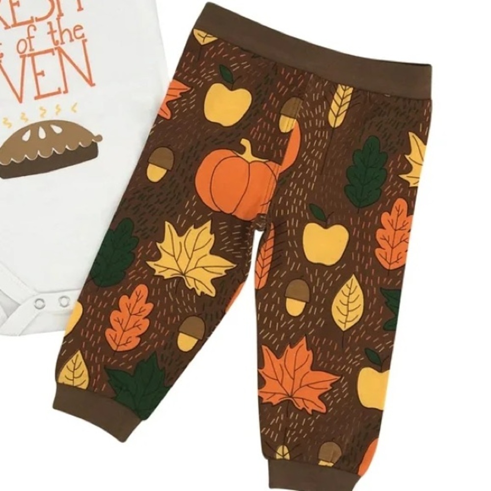 Brown and Yellow Autumn Joggers with Festive Patterns